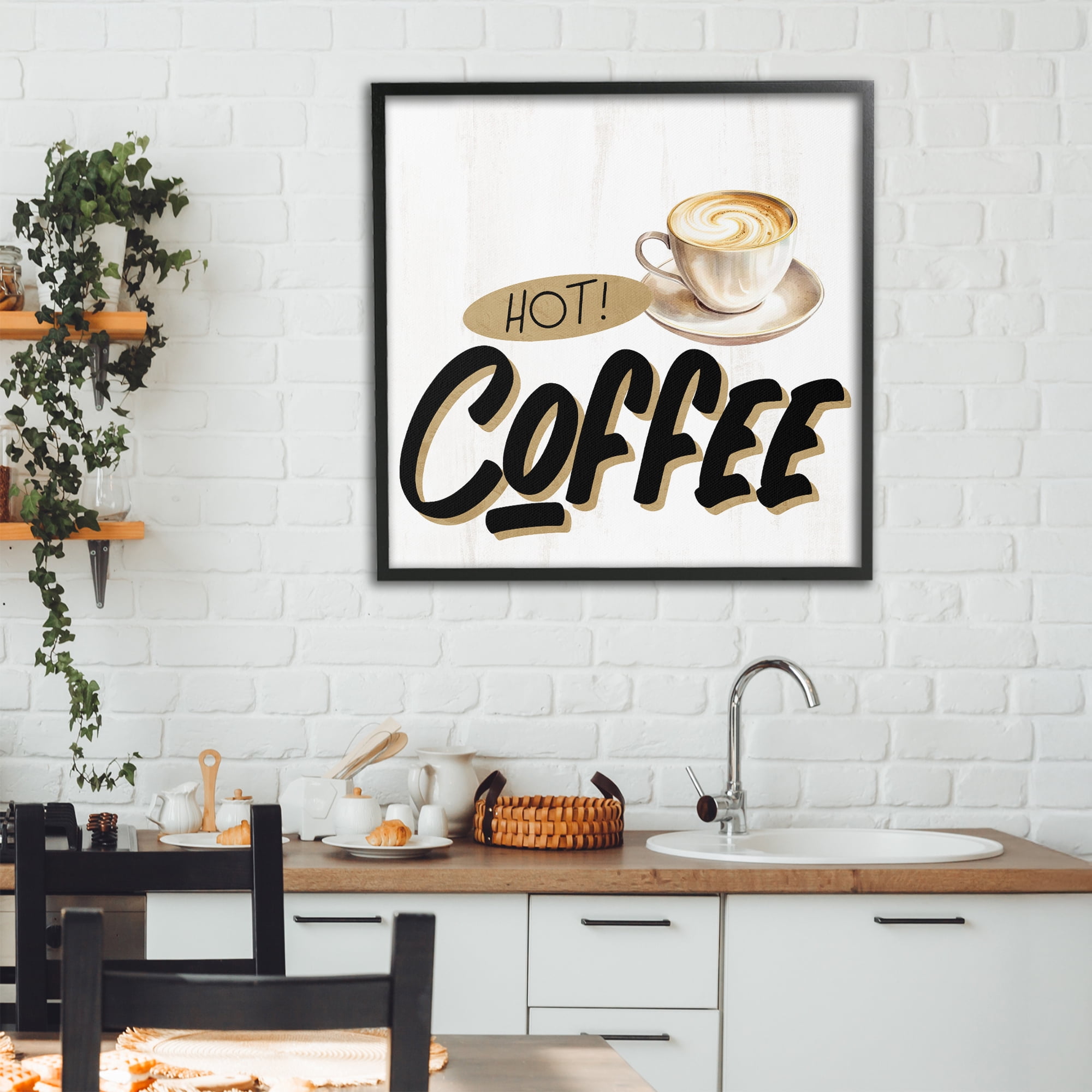 Stupell Industries Retro Fresh Hot Coffee Black Framed Giclee Art, design by Kim Allen