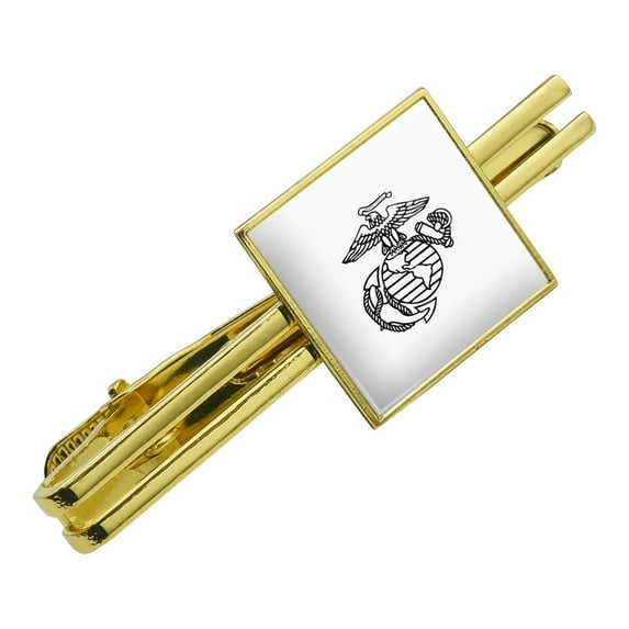 Marine Corps USMC Black White Eagle Globe Anchor Logo Officially Licensed Square Tie Bar Clip Clasp Tack- Silver or Gold