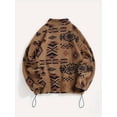 thumbnail image 4 of Women'S Ethnic Print Micro Pellet Plush Zip Front Jacket with Pockets Soft Fleece Outerwear Caramel Color XXL, 4 of 8