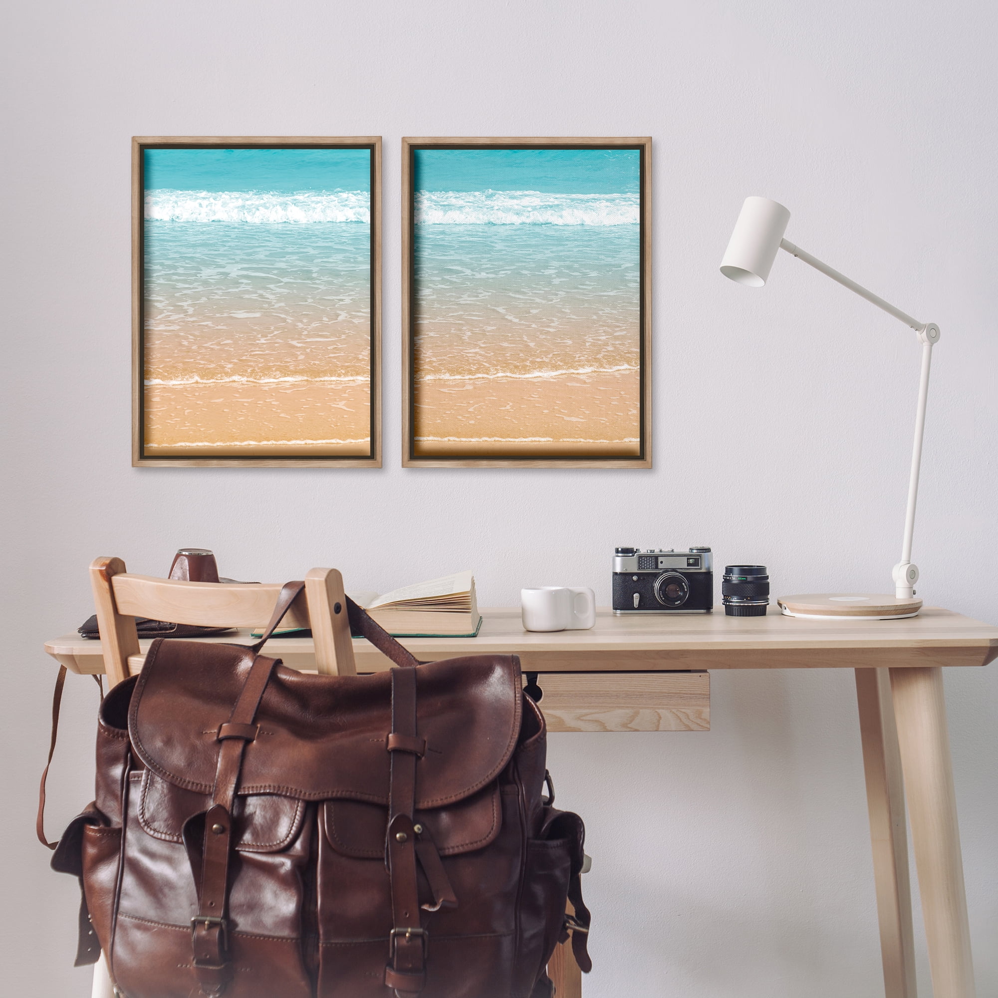 Stupell Industries Vivid Calming Beach Views Nautical & Beach Photography Brown Floater Framed Canvas Art Print Wall Art, 17 x 25, Set of 2