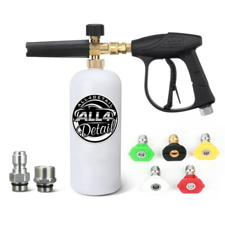 Pressure Washer Gun Snow Foam Lance Cannon Foam Blaster, with 5 Pcs Pressure Washer Nozzle Tip, 3000 PSI Jet Wash Gun, M22-14 mm and 3/8" Quick Inlet Connector