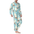 thumbnail image 2 of Salouo White Geese and Flower Print Button-Front Long Sleeve Pajama Set for Men, Soft 2Pjs Men's Long Sleeve Sleepwear-Large, 2 of 7