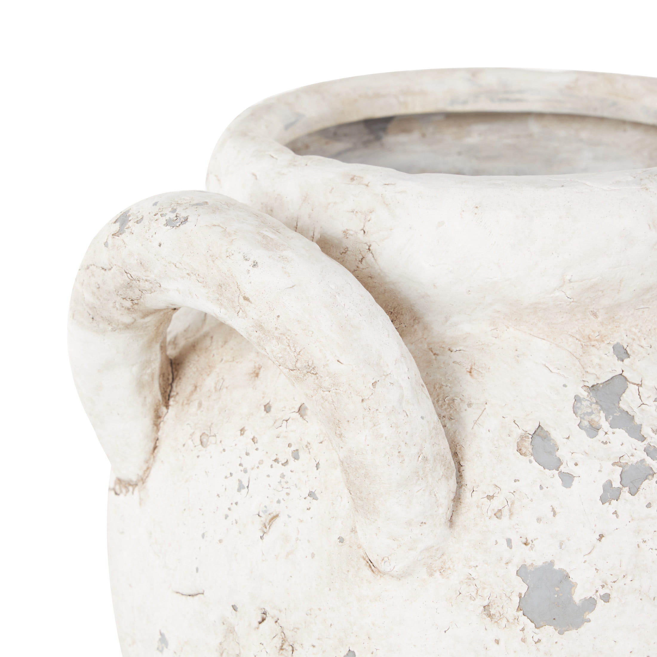 DecMode 11" Antique Style Distressed Cream Ceramic Vase with Handles