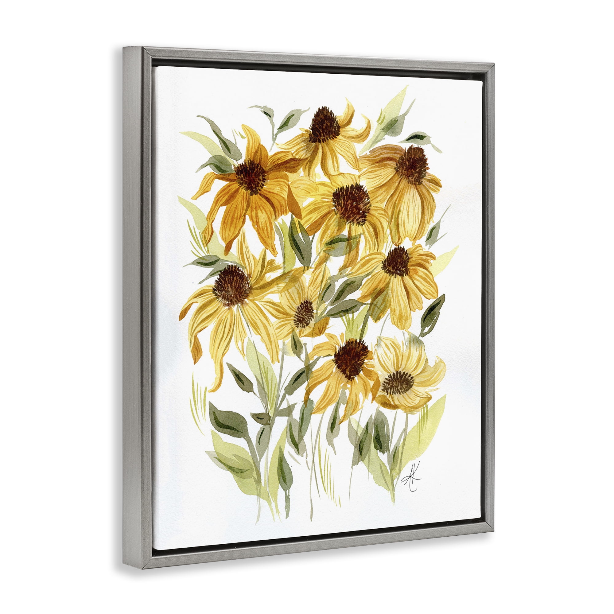 Stupell Industries Yellow Rudbeckia Florals Botanical & Floral Painting Gray Floater Framed Art Print Wall Art, 25 x 31