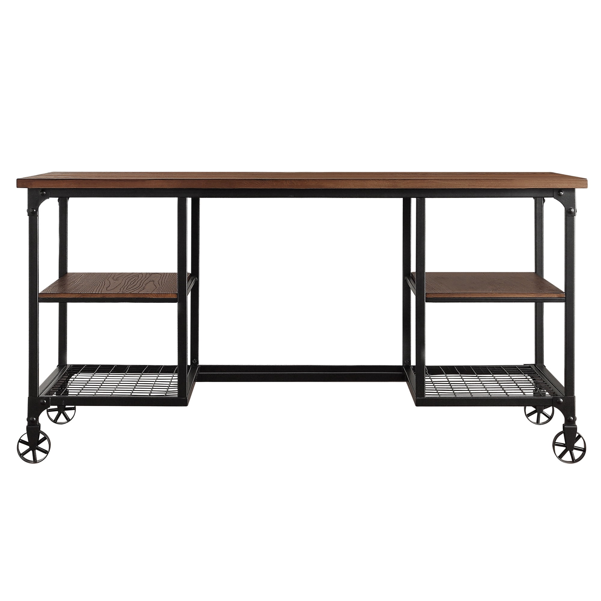 Weston Home Avery Industrial Wood and Metal Writing Desk, Weathered Brown/Black Finish