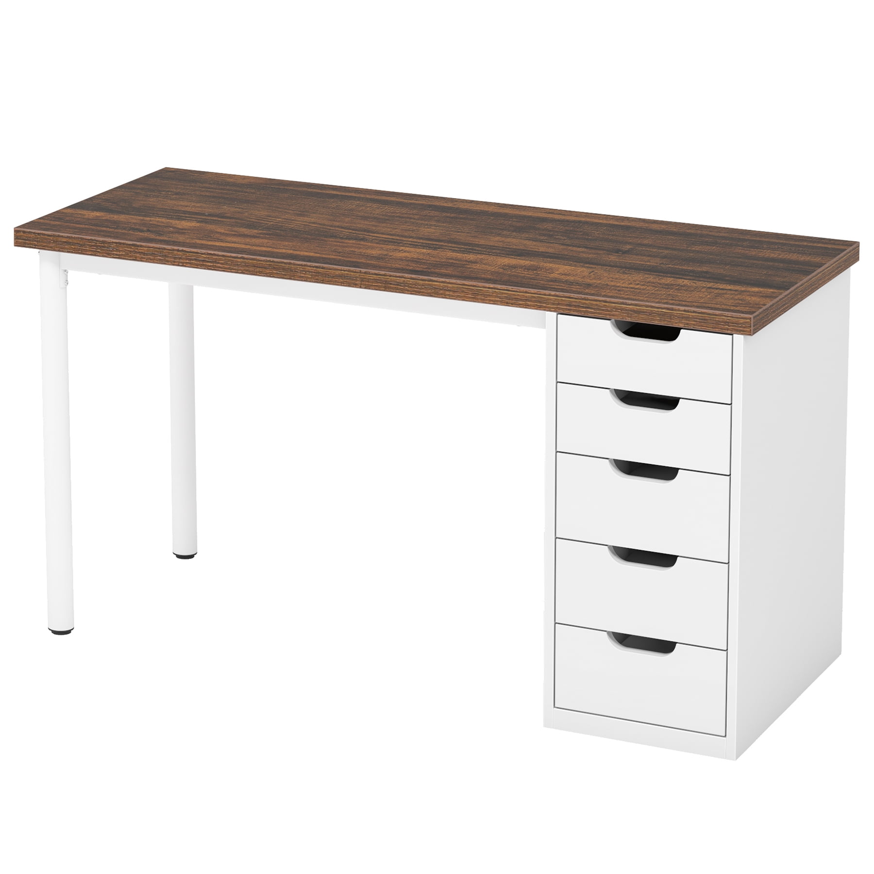 Fnova 47.24" Computer Desk with 5 Drawers, Reversible File Cabinet, Writing Workstation for Home Office Bedroom Study Makeup Vanity Desk Furniture