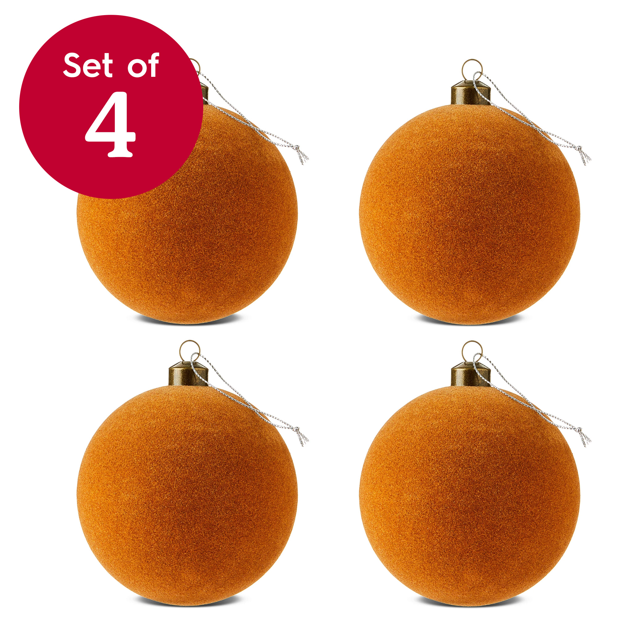4 Count Brown Velvet-Feel Ball Christmas Ornaments, 4.5", by Holiday Time