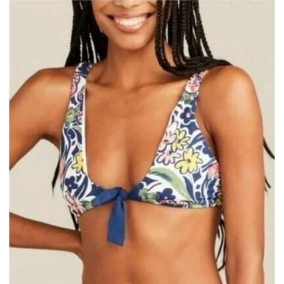Roller Rabbit Cha Chas Tie Front Bralette Swim Bikini Top Size Small Blue Multi