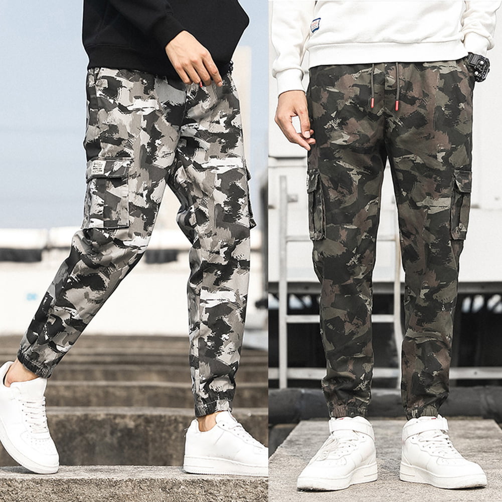 Pengc Men Casual Wear-resistant Camouflage Ankle-tied Cotton Ninth Pants  Trousers 