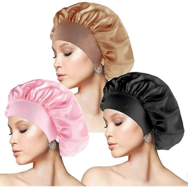 3 Pcs Silk Bonnet, Satin Hair Bonnet for Sleeping with Wide Elastic Band Satin Sleep Cap for Women Girls