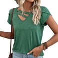 thumbnail image 1 of Top de manga corta,Camiseta de manga corta con cuello en V para mujer, Top de manga de pétalo de color puro, características de vanguardia, 1 of 6