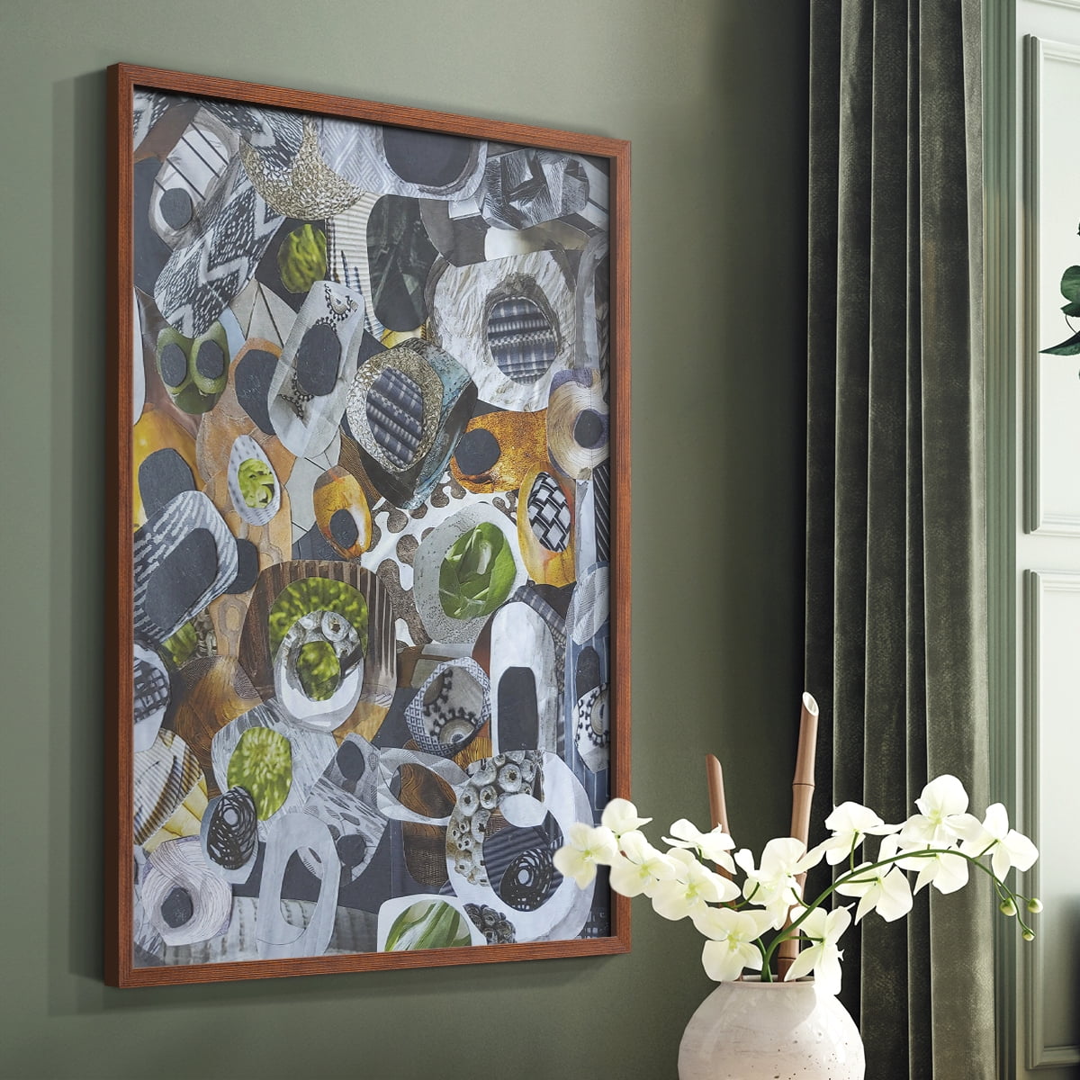 Big Sur Stones and Kelp Framed Print in Brown Solid Wood Framed Print No Nail Hanging
