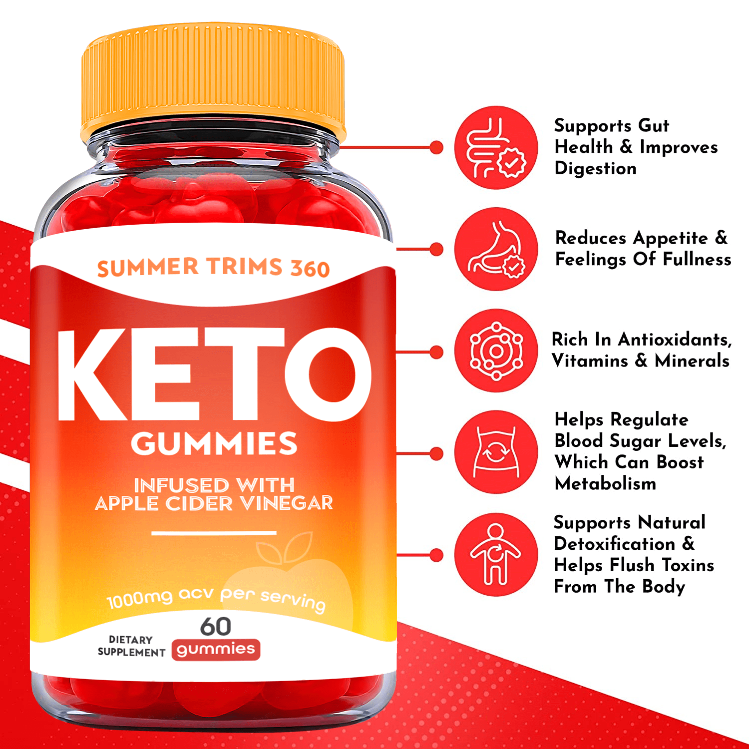 (1 Pack) Summer Trims 360 Keto ACV Gummies - Supplement for Weight Loss - Energy & Focus Boosting Dietary Supplements for Weight Management & Metabolism - Fat Burn - 60 Gummies