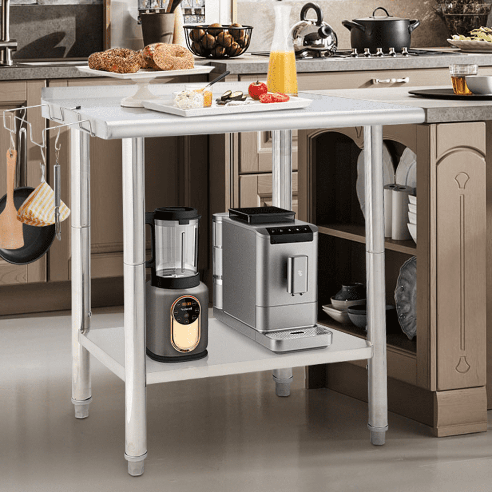 Stainless Steel Work Table Commercial.  Metal Utility Table w/ Adjustable Heights. for Home Garage Restaurant