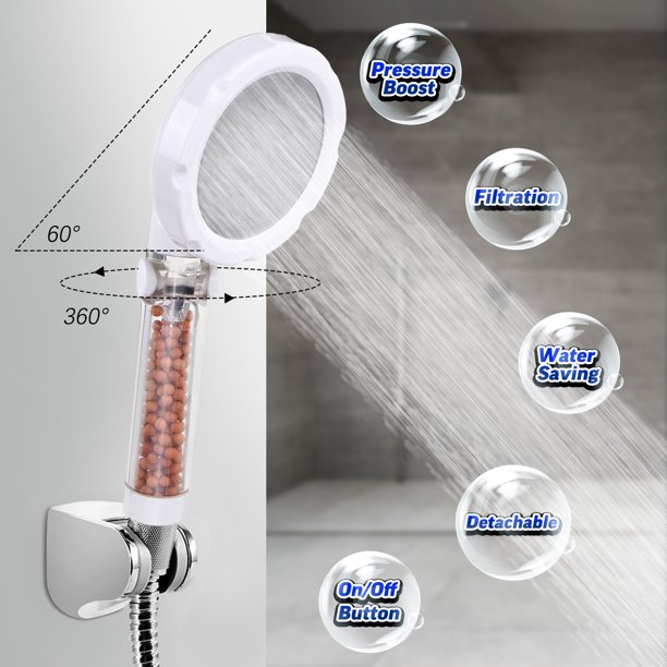360°Rotation Shower Head, HighPressure WaterSaving Ionic Handheld
