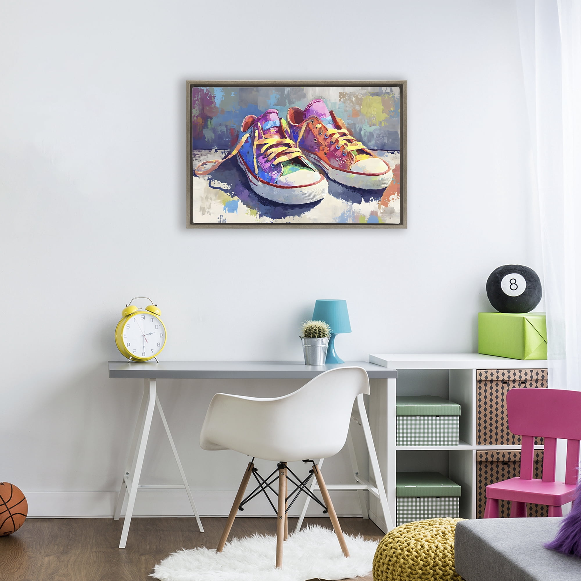 Stupell Industries Colorful Low Top Sneakers Brown Framed Floater Canvas Wall Art, design by Creative Studio
