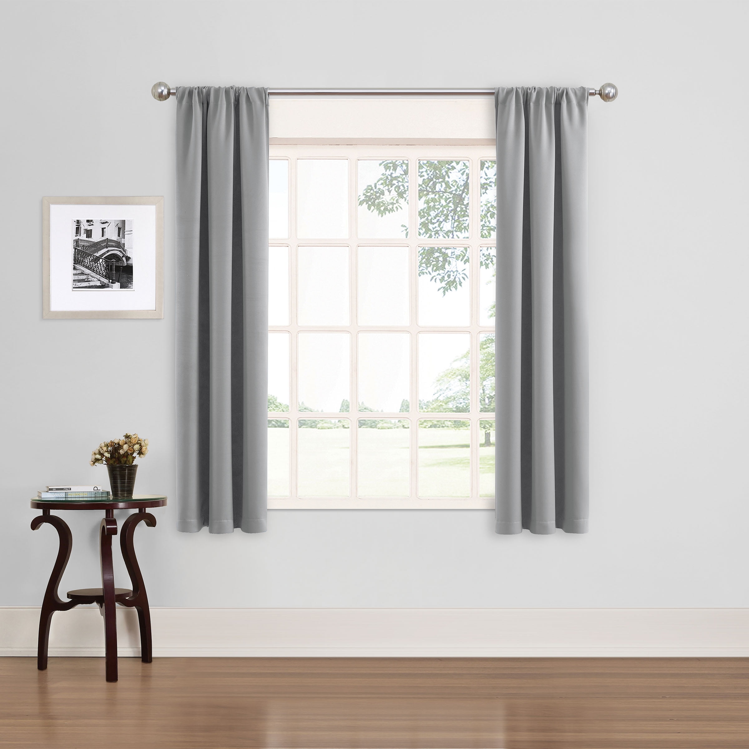 Eclipse Phoenix Solid Blackout Curtains, Set of 2, 63 Inch Long Blackout Curtains, 37"W x 63"L, Light Grey