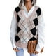 thumbnail image 1 of Chaleco sin mangas para mujer, cuello en V, a cuadros, suelto, informal, elegante, agradable a la piel, chaleco para otoño e invierno, color rosa S, 1 of 7