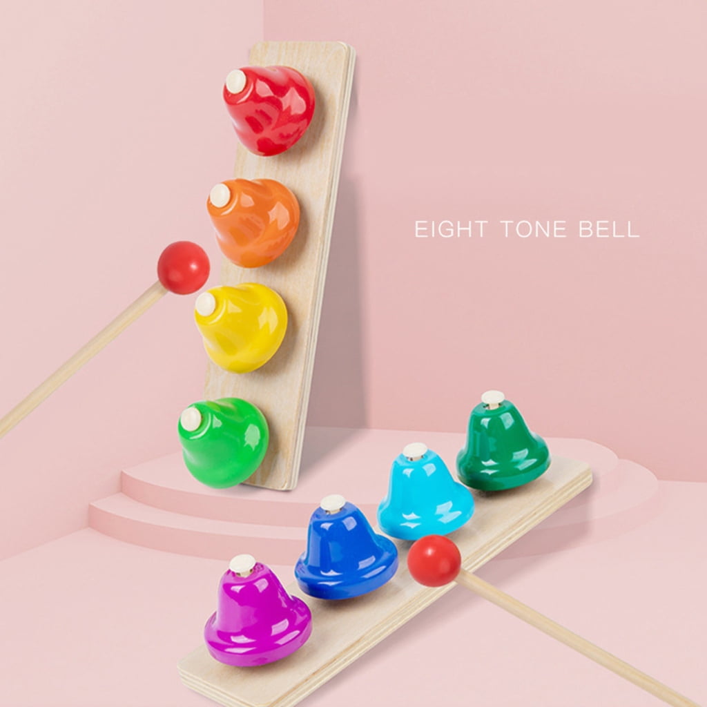 Miiottaa 8 Note Musical Handbells Set Colorful Desk Bells Percussion Instrument Music Table Bells for Festival, Musical Teaching