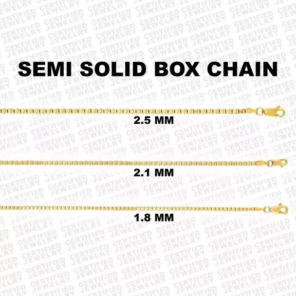 14K Yellow Gold Box Chain, 18" To 24" Inch, 1.8MM To 2.5MM Thick Gold Chain, Box Gold Chain, Gold Box Chain, Gold Box Necklace, Semi - Solid
