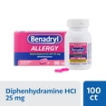 thumbnail image 4 of Benadryl Allergy Medicine for Adults, Ultratablets, 25 mg Diphenhydramine HCl, 100 Count Size, 4 of 12