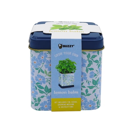 Buzzy Lemon Balm Herb Grow Kit with Decorative Floral Tin
