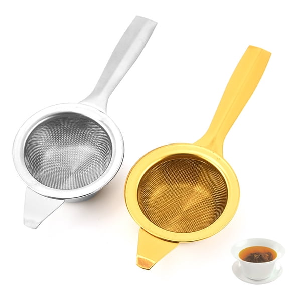 Supvox Reusable Golden Stainless Steel Tea Filter with Comfortable Grip and Fine Mesh for Home Brewing