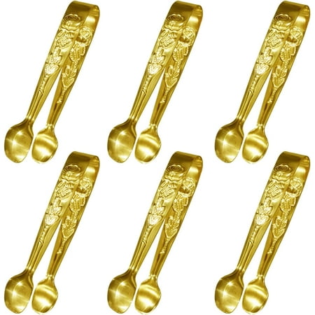 

6PCS Mini Serving Tongs. 4Inch Rose Stainless Steel Sugar Cube Tongs. Sliver Small Ice Tongs for Tea and Coffee Party. Appetizers. Desserts by (6PCS Gold)