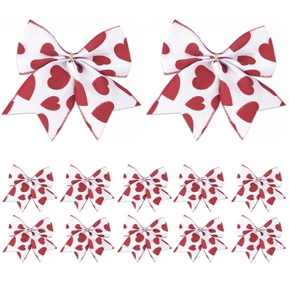 12 PCS Valentine's Day Wreath Bows Red Love Heart Burlap Bows for Wreaths, Valentines Day Ribbon Bows Tree Topper Bow for Home Indoor Outdoor Decoration Wreath Ornament Supplies White