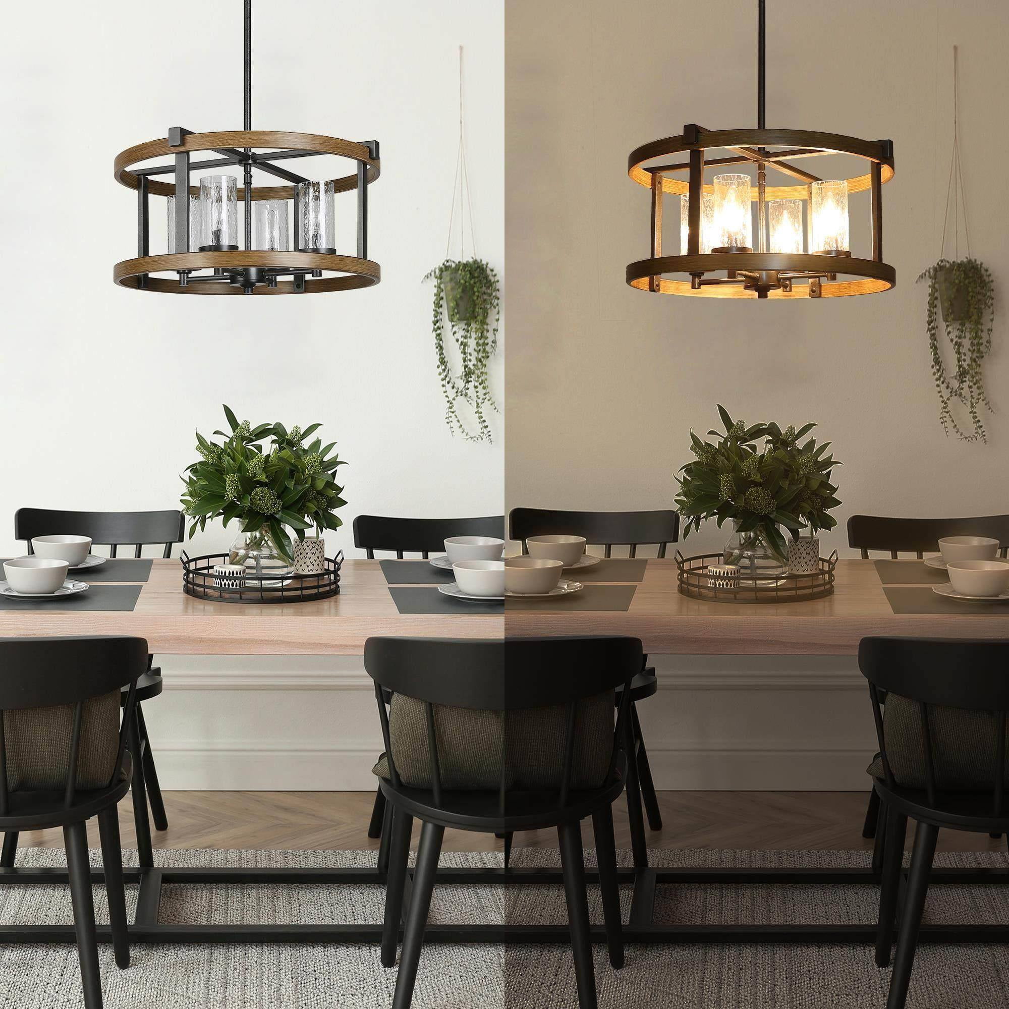 LNC 4-Light Antique Brown and Rustic Black Drum Modern Farmhouse Cage Chandelier