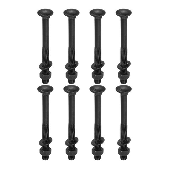 Unique Bargains M12 x 125mm Carriage Bolt Kit, 12 Set Carriage Bolts Screws Set Includes Washers and Nuts - Black Oxide