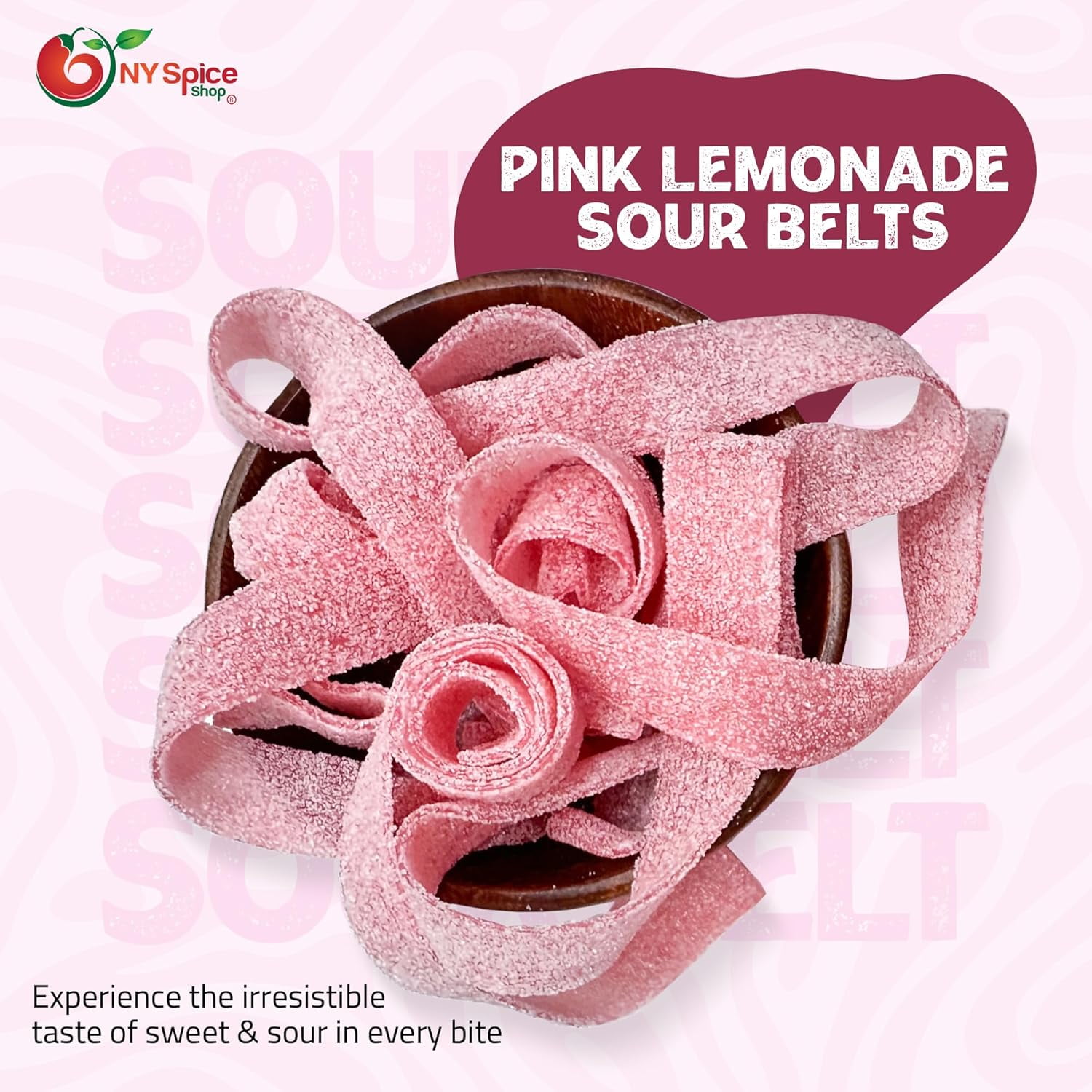 NY SPICE SHOP Pink Lemonade Sour Belts - 3 Pound - Sour Strips Candy - Sour Candy Strips - Sour Belts Candy - Candy Strips - Candy Belts - Sour Stripes
