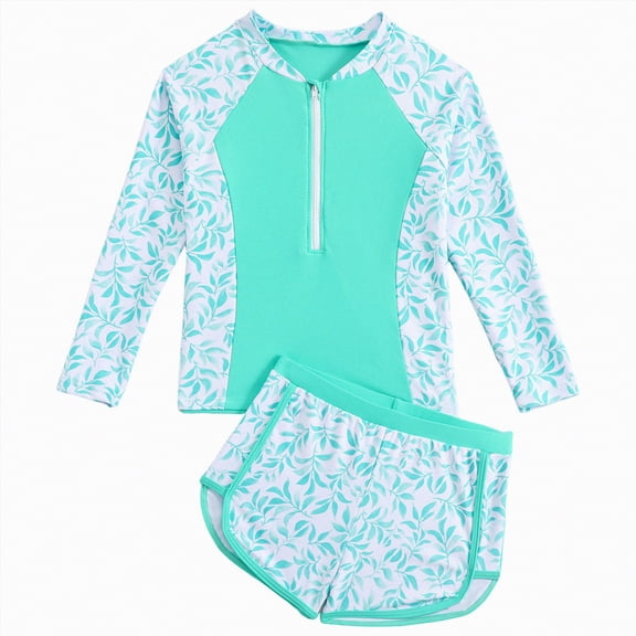 HCNTES Girls Tankini Swimsuits Two Piece Bathing Suit Hawaiian Tie Dye Swimwear Set for Girls(Green,9-10 Years)