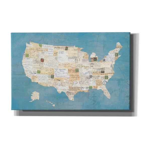 Epic Graffiti 'Vintage USA on Blue' by Courtney Prahl, Canvas Wall Art, 40"x26"