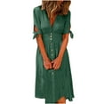 thumbnail image 2 of Fesfesfes Spring Dresses for Women V-neck Solid Color Short Sleeve Boho Dress Loose Long Cardigan Buttoned Beach Dress, 2 of 9
