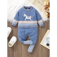 thumbnail image 2 of Suealasg Newborn Infant Baby Boy Knit Romper Striped Horse Jacquard Round Neck Long Sleeve Full Length Jumpsuit One Piece Bodysuit Outfits, 2 of 6