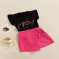 thumbnail image 3 of Kid Girl Short Skirts Outfits  Fly Sleeve Cartoon Letter Printed Crew Neck Tops + Solid Color Bow-Knot Decor Skirts Set, 3 of 7