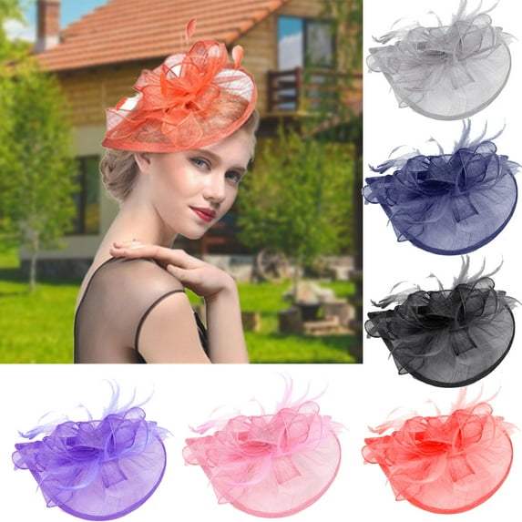 SPRING PARK Non-slip Metal Clip Fascinators Hats Hat Elegant Fascinator Mesh Ribbons Feather Hat Cocktail Tea Party Headwear Hair Accessories