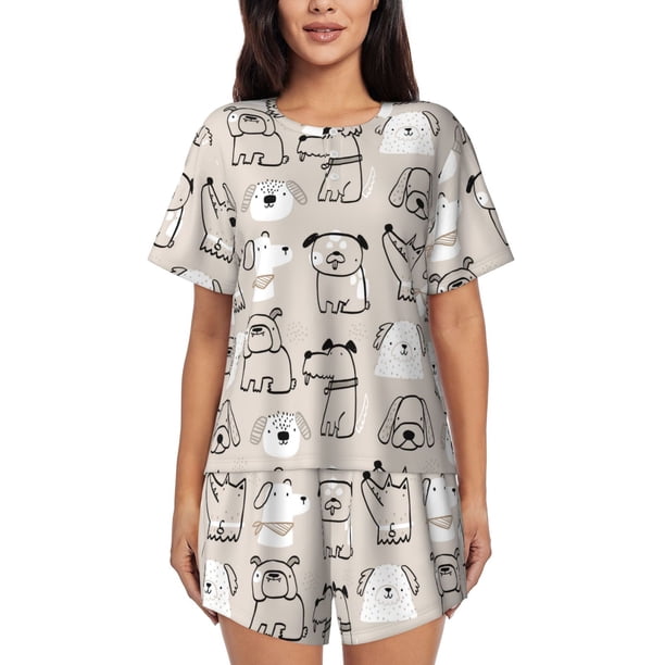 Fotbe Puppy Conjunto de Pijama Estampado para Mujer, 2 Piezas, Ropa de Dormir con Camiseta de Manga Corta y Shorts Suaves-Small