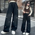 thumbnail image 3 of GYRATEDREAM Girls Jeans Pants Wide Leg Denim Pant Ripped High Waist Elastic Band Casual Sweatpants with Pockets Kids for 5-13Y, 3 of 5