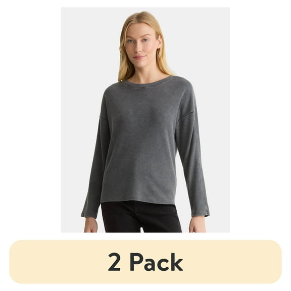 Time and Tru Women's Boxy Thermal Tee with Long Sleeves, Sizes XS-XXXL