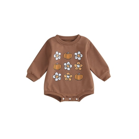 

Newborn Baby Girls Thanksgiving Outfits Long Sleeve Crew Neck Sweatshirt Bubble Romper Pumpkin Print Bodysuit Halloween Clothes