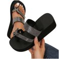 thumbnail image 4 of Tuobarr Women's Wedge Sandals Women's Rhinestone Slippers Flat Mules Bottom Slope Heel Sandals Black US Size 6, 4 of 4