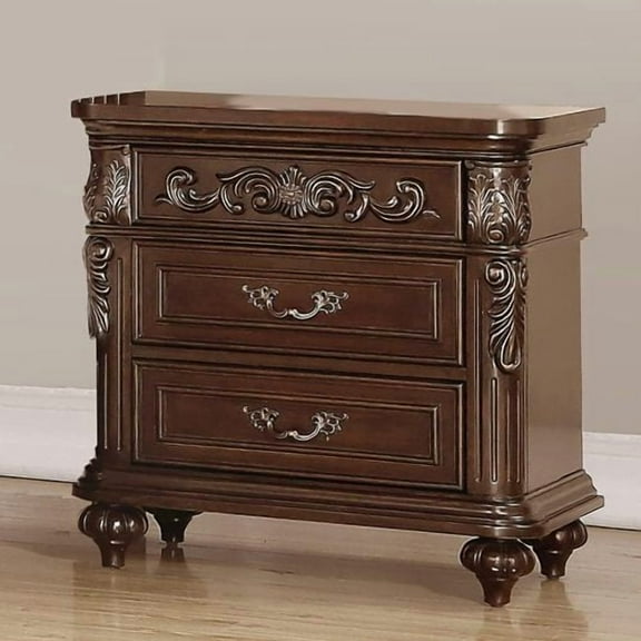 Traditional Antique Walnut 1pc Nightstand Bedroom Furniture Cherry Veneer 2-Drawers Hanging Pull Bedside Table