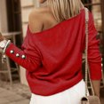 thumbnail image 6 of Women's off Shoulder Tops Button Long Sleeve Slim Stretchy Shirts Solide Color Casual Blouses, 6 of 6