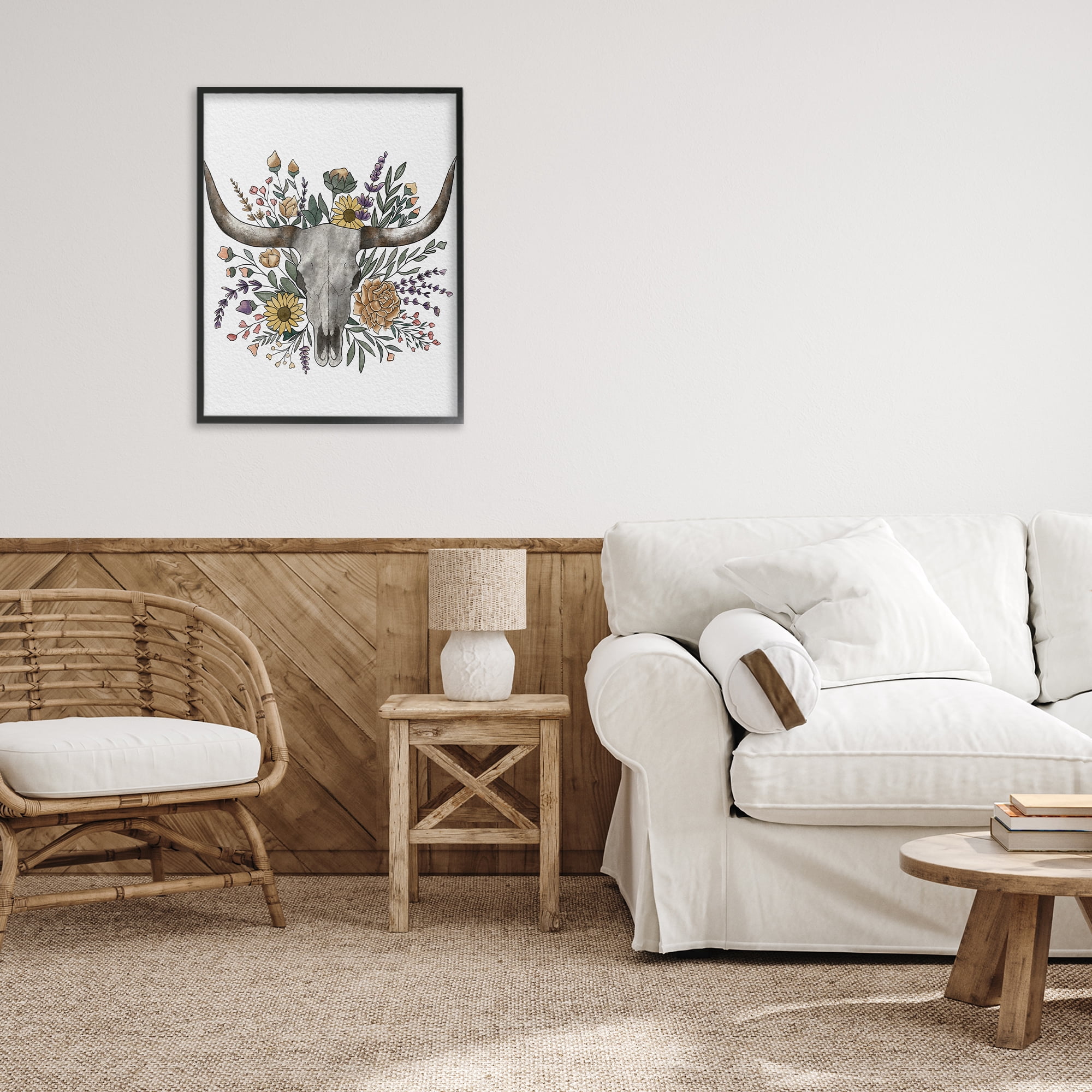 Stupell Industries Boho Wildflower Longhorn Black Framed Giclee Art, design by Alisha Kiara Design