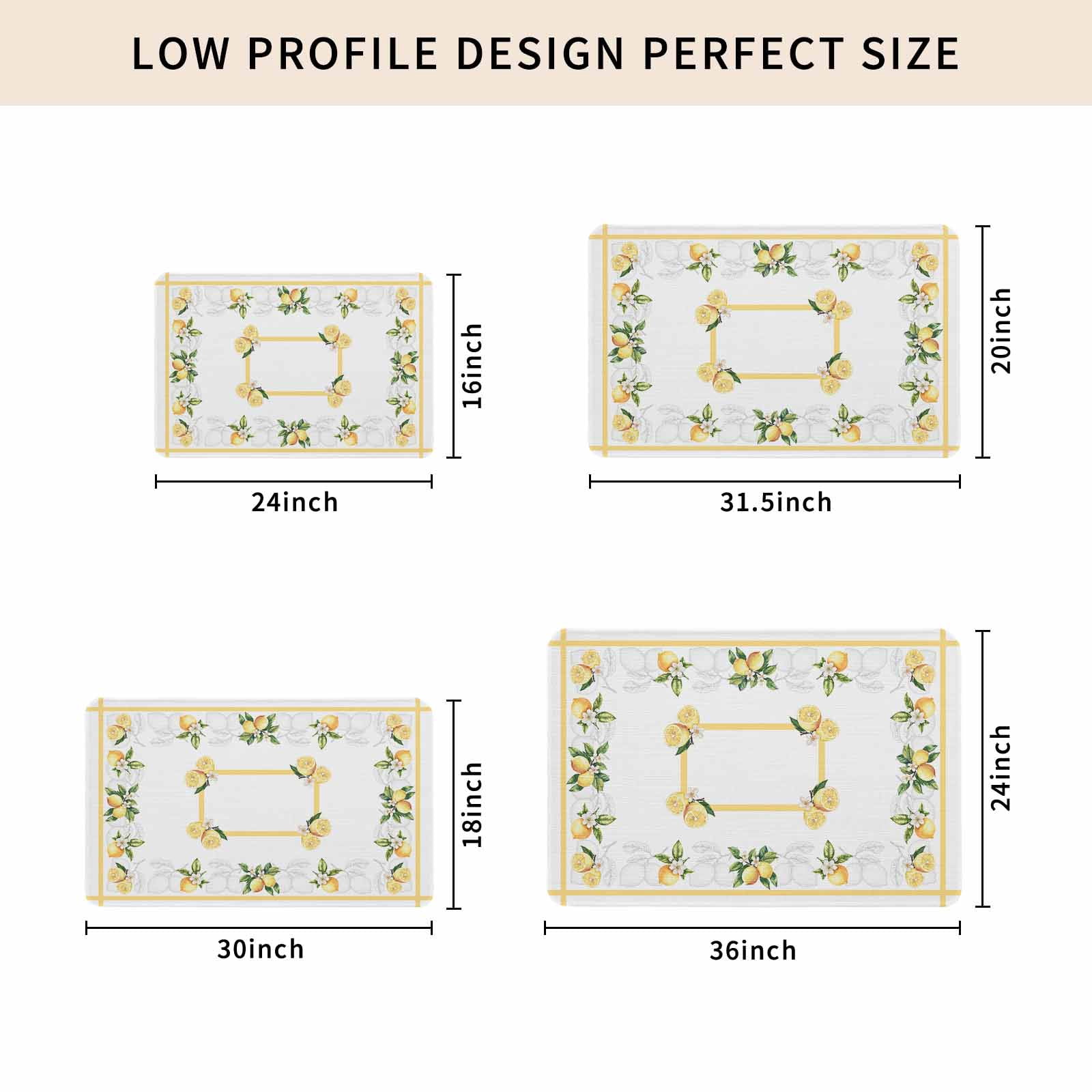 Lemon Yellow Doormat Outdoor Entrance 24"x36", Modern Country Flower Floral Summer Spring Absorb Moisture Dirt Door Mats, Non-Slip Rubber Backing Floor Mats Indoor, Low-Profile Front Door Rugs