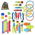 thumbnail image 1 of 22-Piece ABS Dive Toy Set with 4 Rings, 4 Torpedoes, 3 Water Plants, 3 Long Rods & 8 Diamonds – Colorful Swimming Training Tools for Kids, Sinkable Pool Toys for Beach/Party, Includes Self-Sealing, 1 of 5