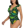 thumbnail image 3 of Yiaed Dinosaurs and Flowers Print Women's Ruffled One Piece Swimsuit V Neck Swimwear Slimming Monokini for Woman-XX-Large, 3 of 8