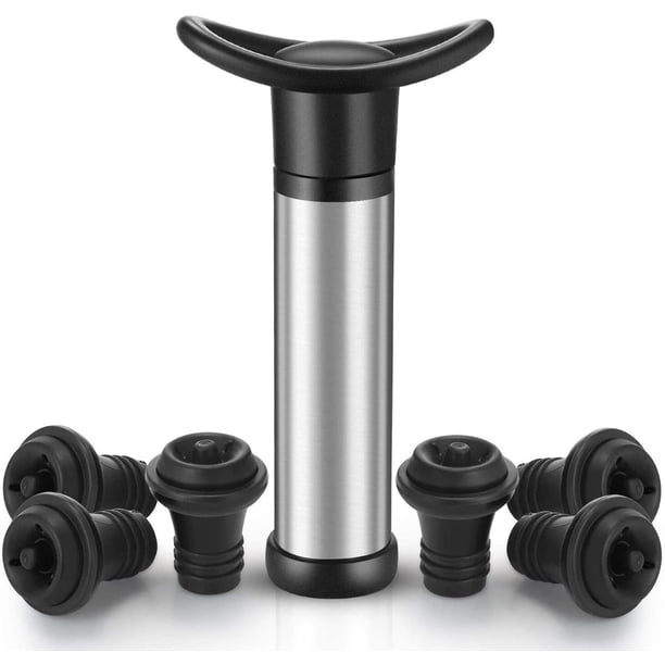 Tapón de vino y bomba de vacío para vino tinto, protector de vino de acero inoxidable con 6 tapones de vacío para botellas de vino, materiales de calidad alimentaria para mantener el vino